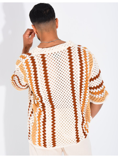 Kurzärmeliges, durchbrochenes Hemd mit Muster