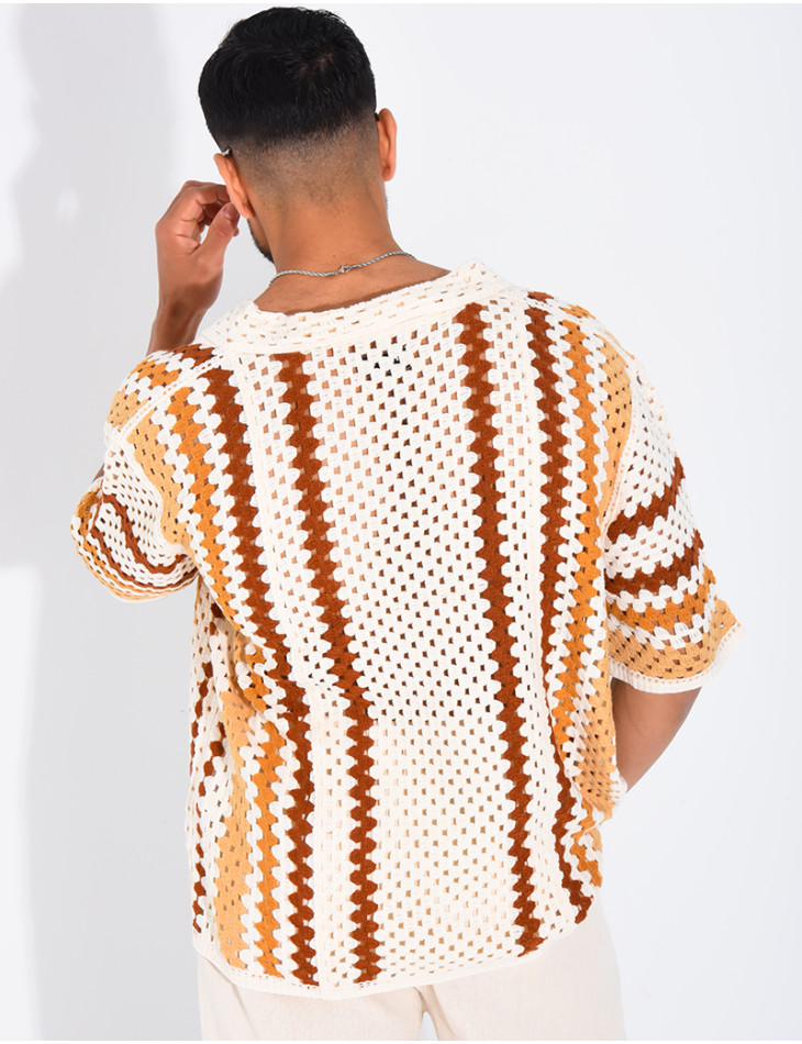 Kurzärmeliges, durchbrochenes Hemd mit Muster