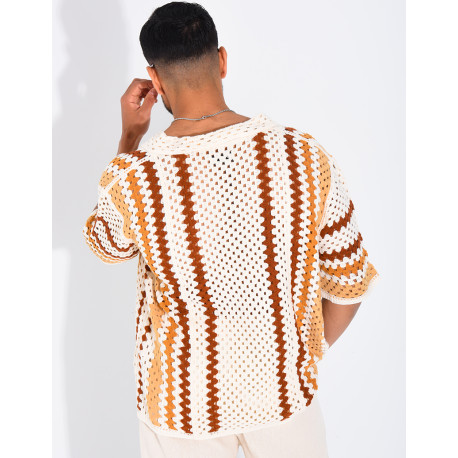 Kurzärmeliges, durchbrochenes Hemd mit Muster