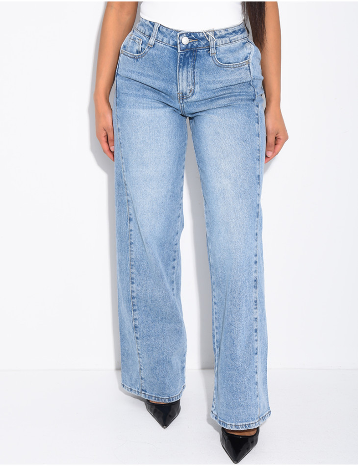 Jeans mit Abwaschung und Bundfalten