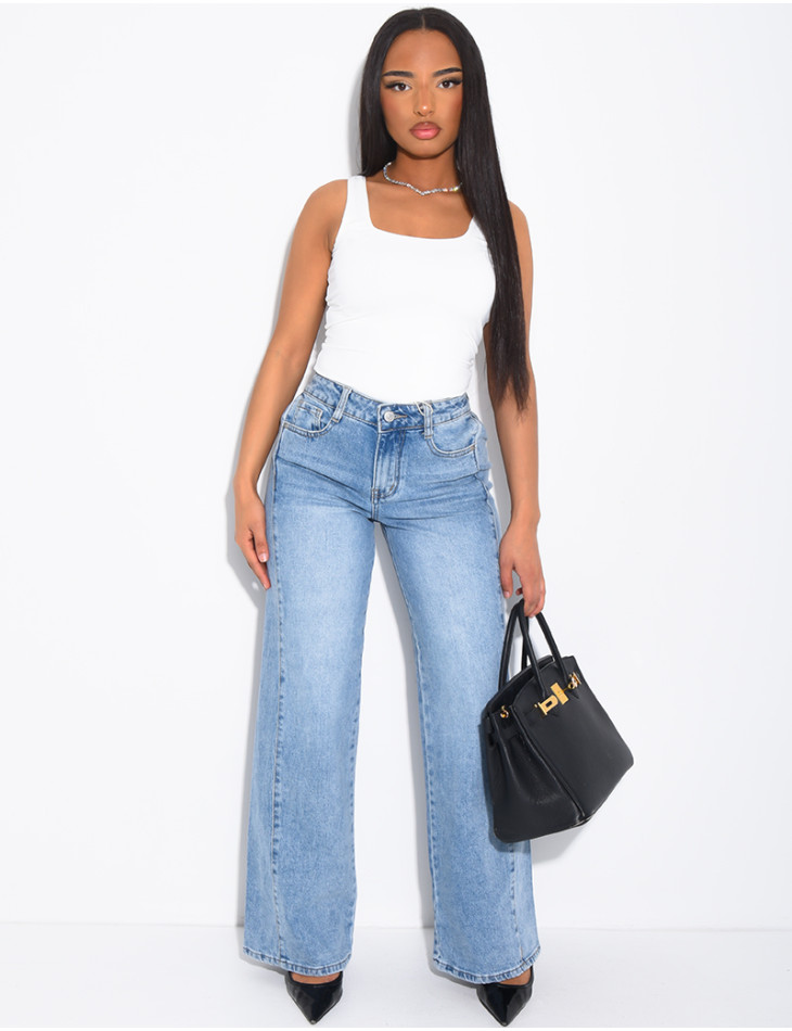 Jeans mit Abwaschung und Bundfalten