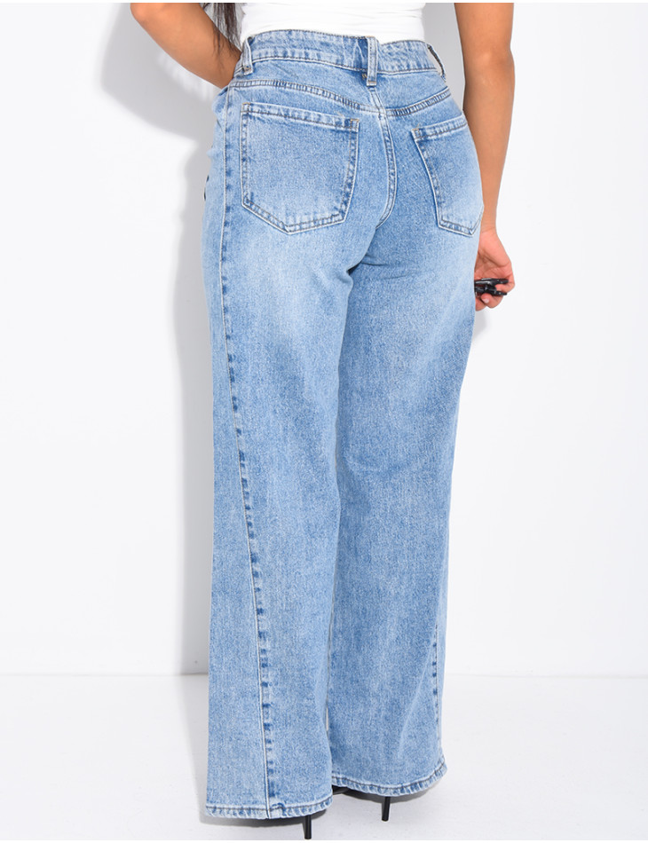 Jeans mit Abwaschung und Bundfalten