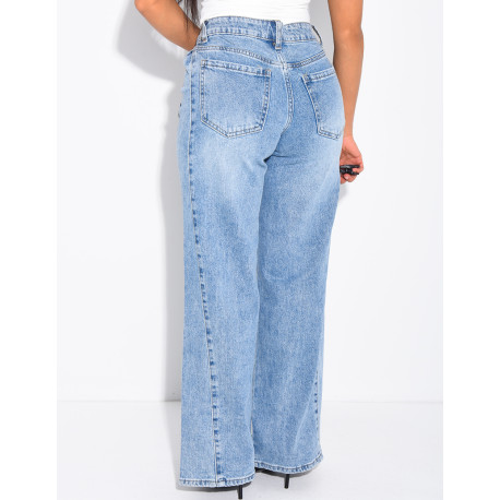 Jeans mit Abwaschung und Bundfalten