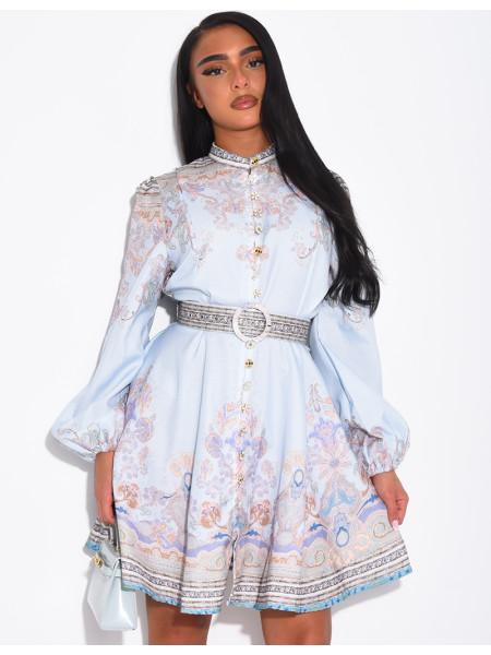 Robe courte à motifs et boutons