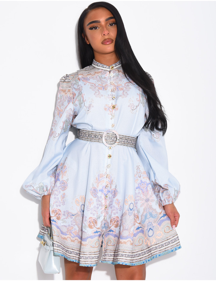 Robe courte à motifs et boutons