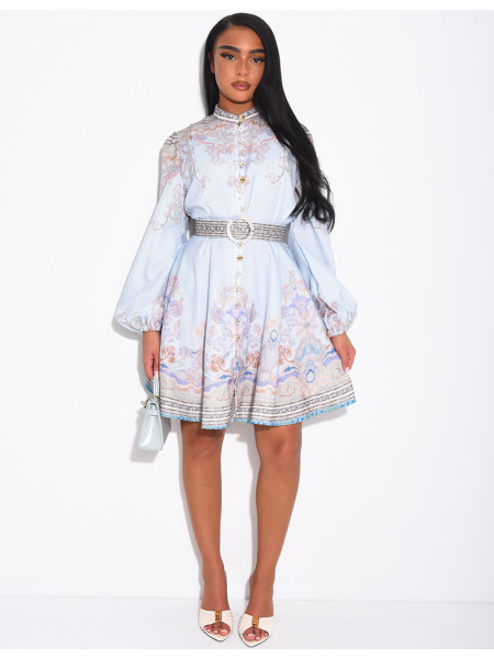 Robe courte à motifs et boutons