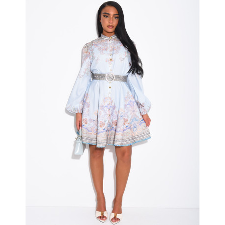 Robe courte à motifs et boutons