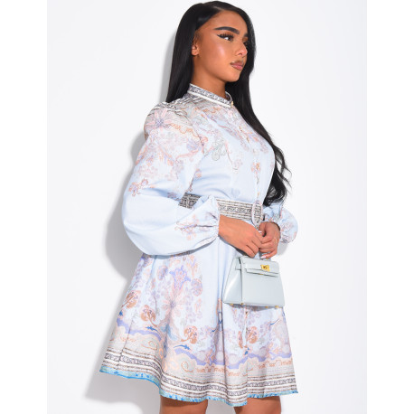 Robe courte à motifs et boutons