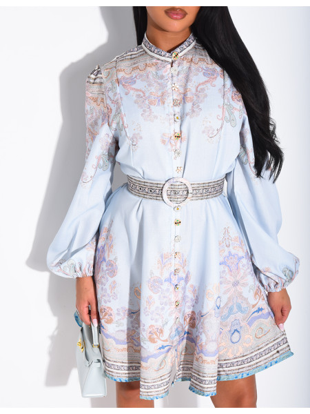 Robe courte à motifs et boutons