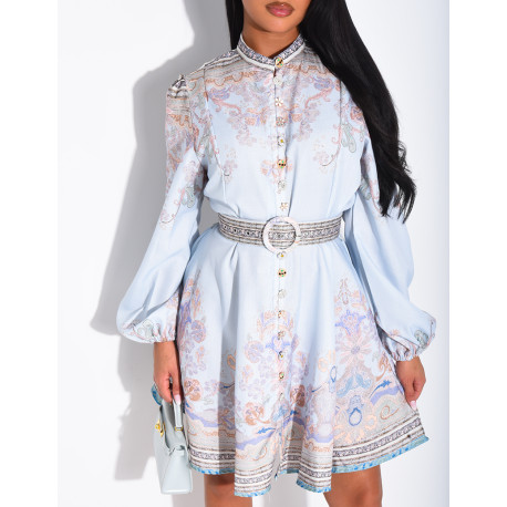 Robe courte à motifs et boutons