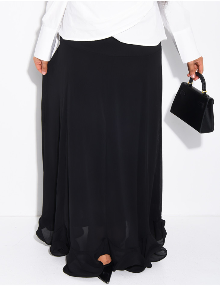 Jupe longue en mousseline effet volanté