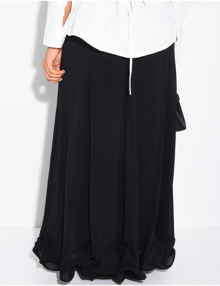 Jupe longue en mousseline effet volanté