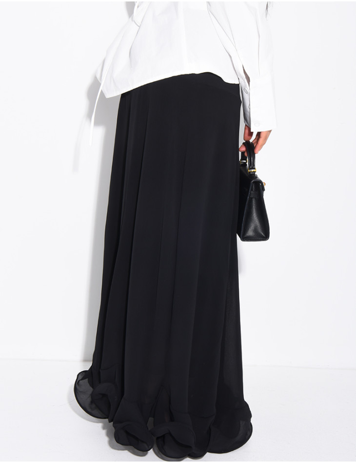 Jupe longue en mousseline effet volanté