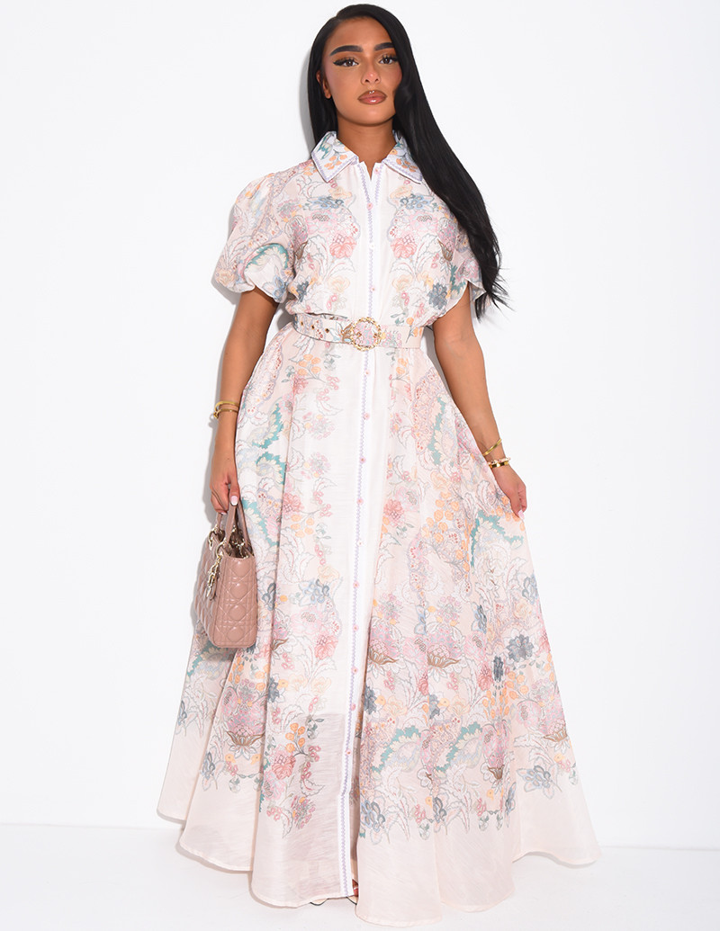 Long printed voile dress...