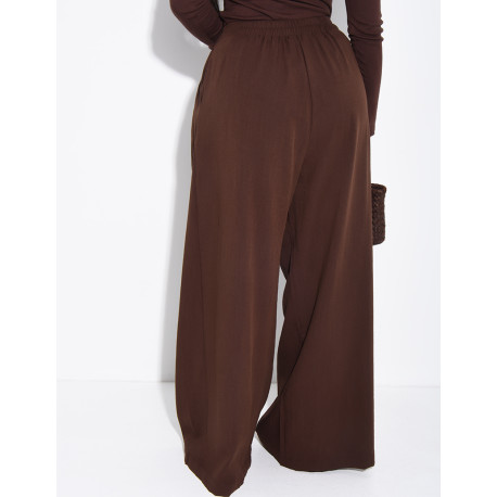 Pantalon effet lin droit froncé à la taille