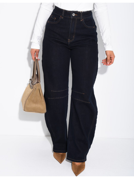 Raw denim balloon-cut jeans with topstitching