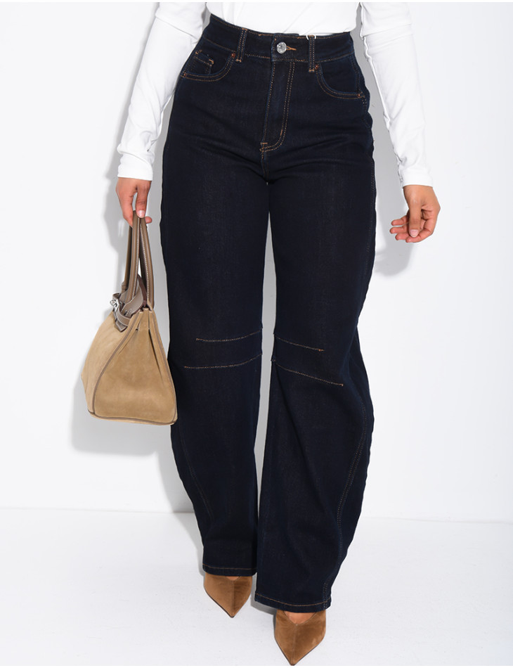 Raw denim balloon-cut jeans with topstitching