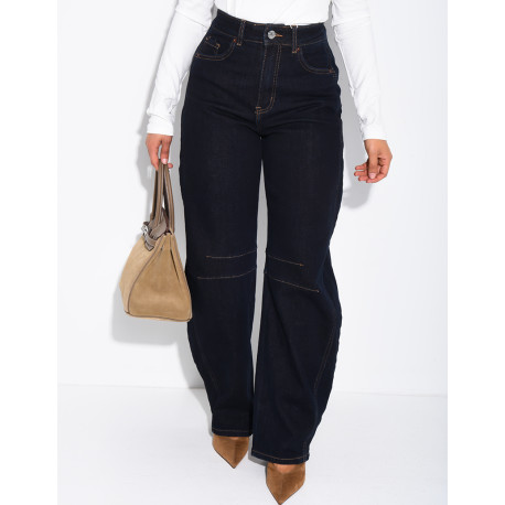 Raw denim balloon-cut jeans with topstitching