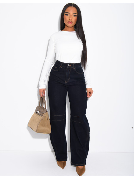 Raw denim balloon-cut jeans with topstitching