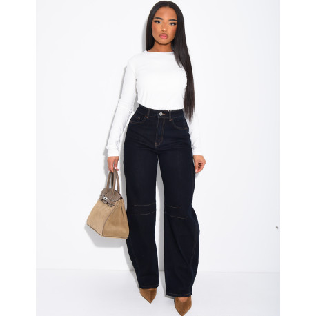 Raw denim balloon-cut jeans with topstitching