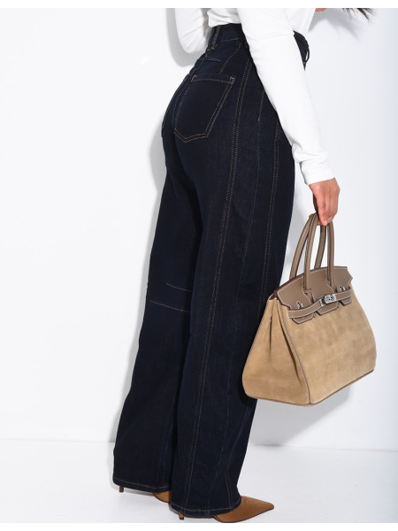 Raw denim balloon-cut jeans with topstitching