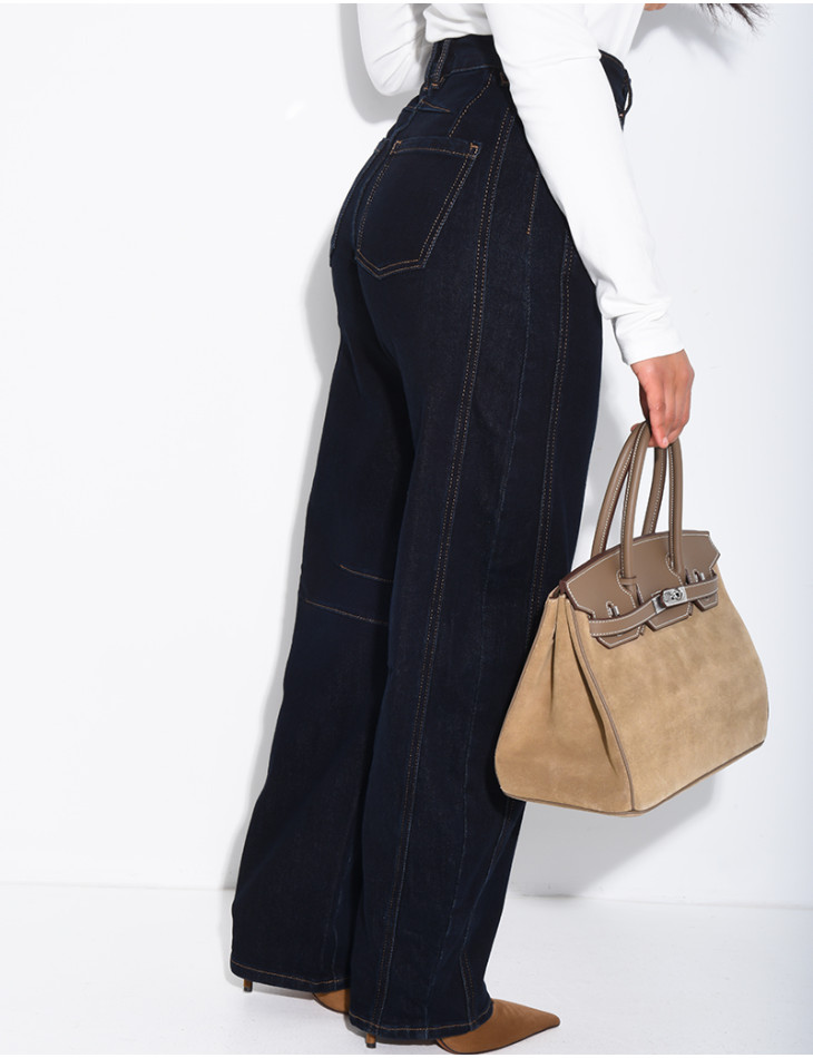 Raw denim balloon-cut jeans with topstitching