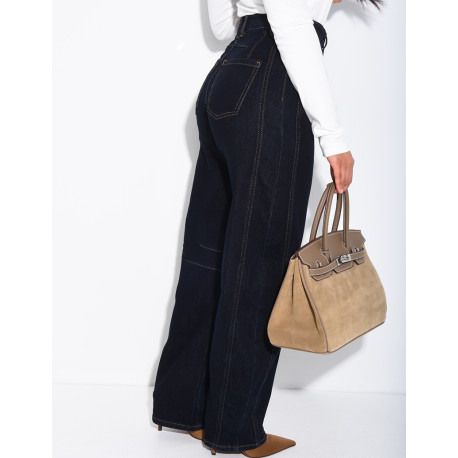 Raw denim balloon-cut jeans with topstitching