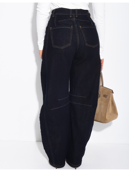 Raw denim balloon-cut jeans with topstitching