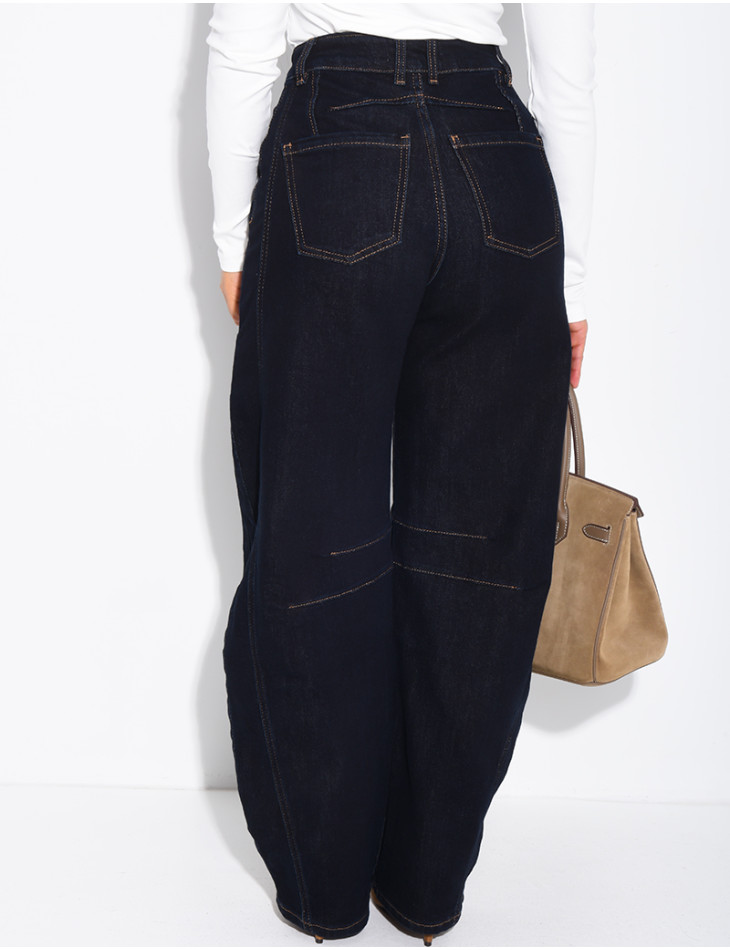 Raw denim balloon-cut jeans with topstitching