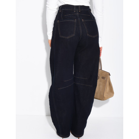 Raw denim balloon-cut jeans with topstitching