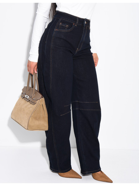 Raw denim balloon-cut jeans with topstitching