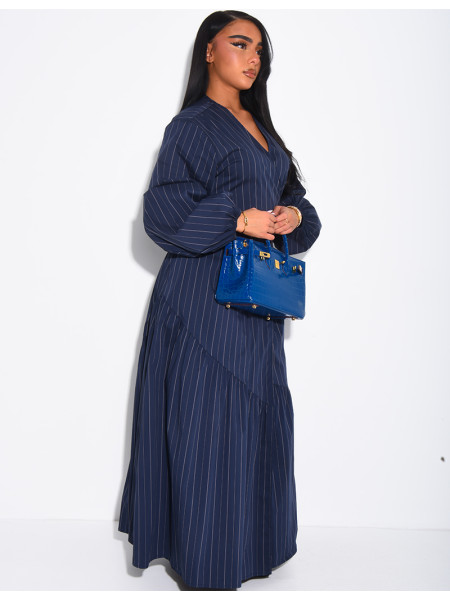 Long striped wrap-style cotton dress