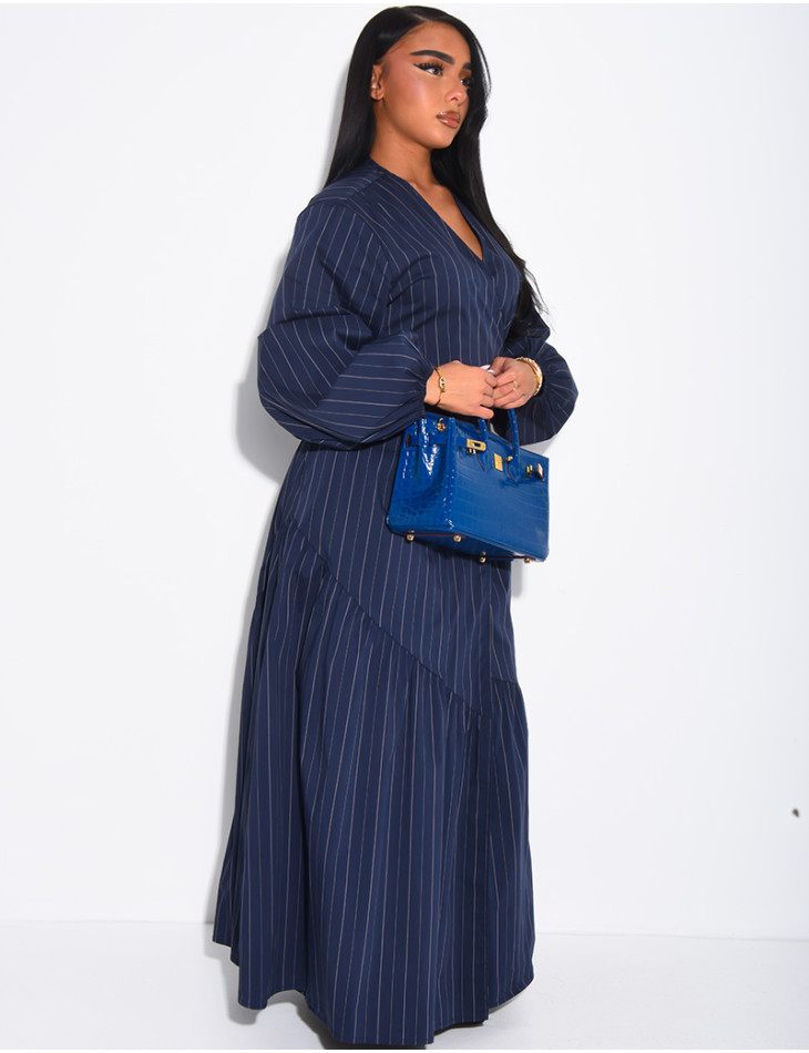 Long striped wrap-style cotton dress