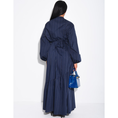 Long striped wrap-style cotton dress