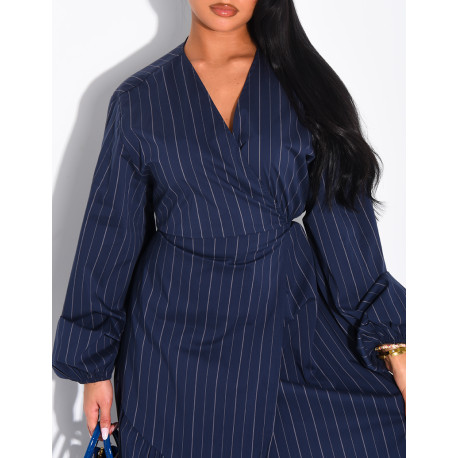 Long striped wrap-style cotton dress