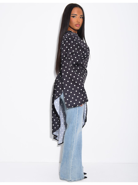 Top long et asymétrique en satin à pois
