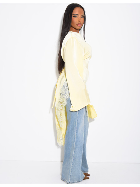 Asymmetrical lace satin top