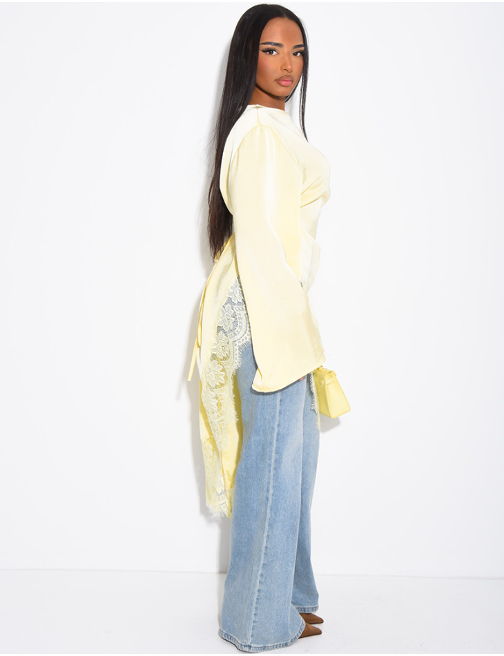 Asymmetrical lace satin top