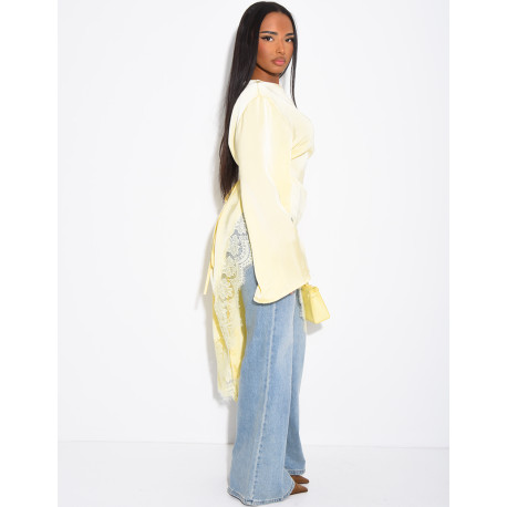 Asymmetrical lace satin top