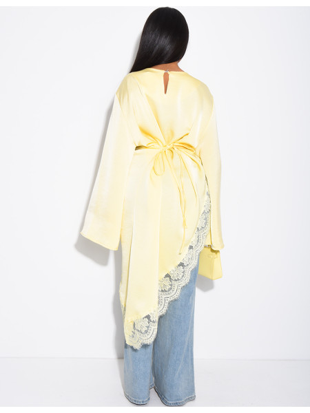 Asymmetrical lace satin top