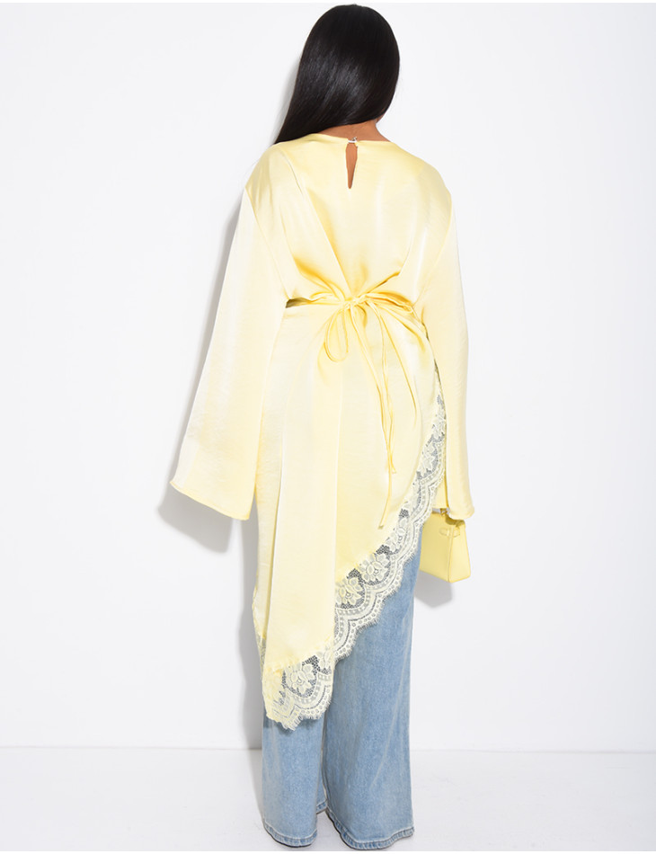 Asymmetrical lace satin top