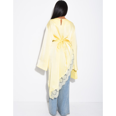 Asymmetrical lace satin top