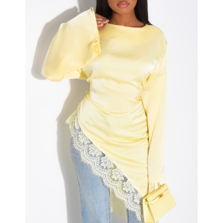 Asymmetrical lace satin top