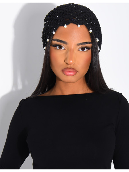 Crocheted beanie with beads
