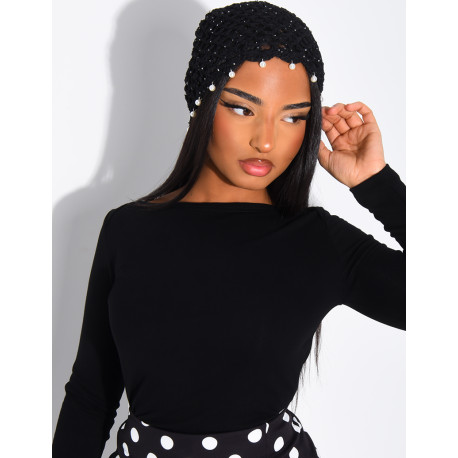 Crocheted beanie with beads