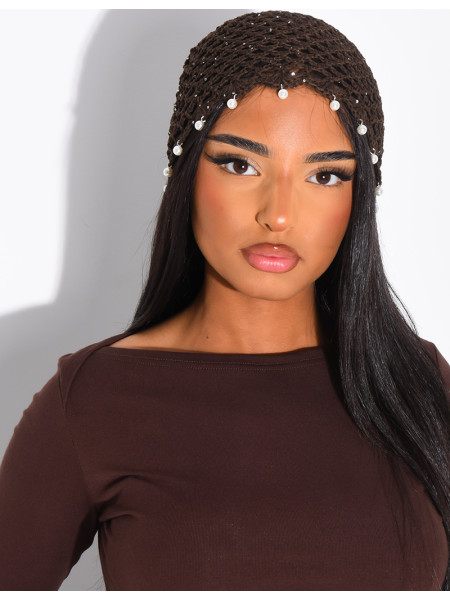 Crocheted beanie with beads