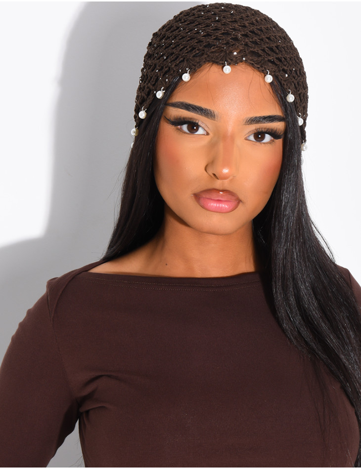 Crocheted beanie with beads