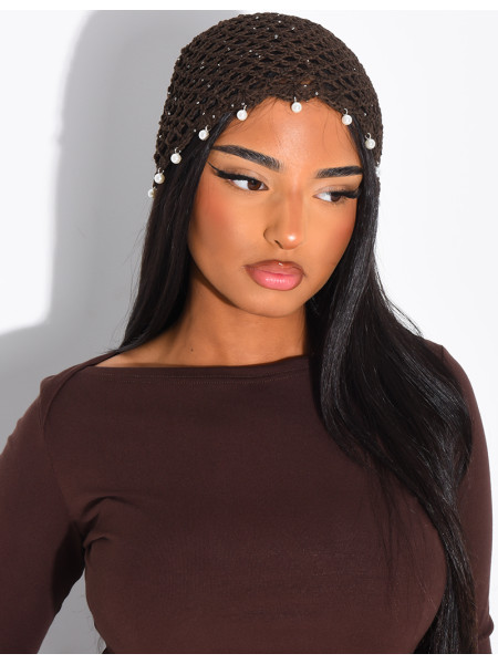Crocheted beanie with beads