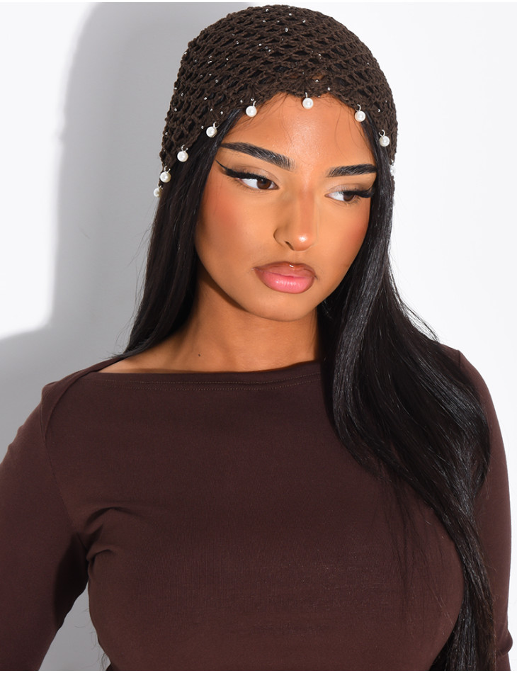 Crocheted beanie with beads