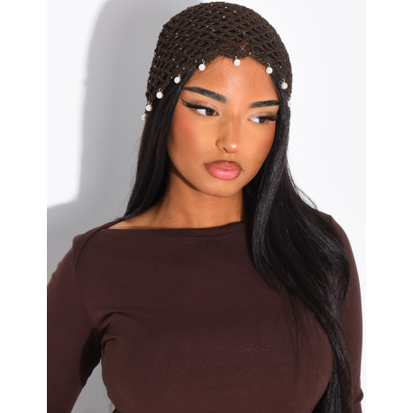 Crocheted beanie with beads
